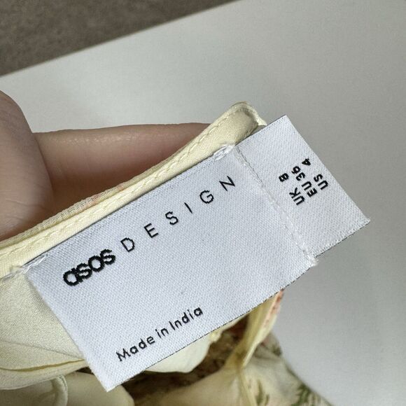 ASOS Design Womens Dress 4 Yellow Pearl Embellished Floral Tiered Fairy Boho - Picture 13 of 16